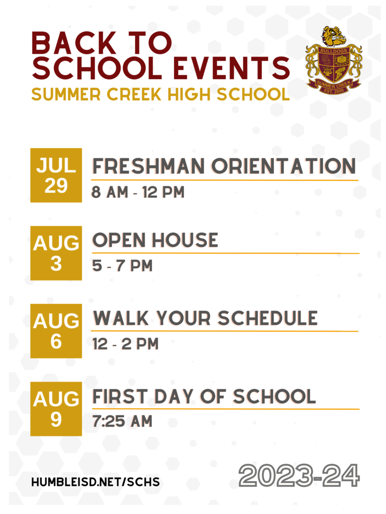 Back to School Events 202324 Summer Creek High School